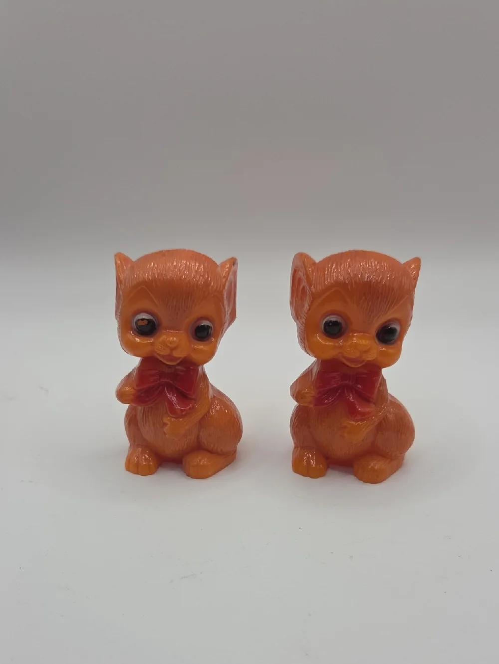 Pair of Orange Resin Kitten Figurines with Red Bows MCM Hong Kong 1960's